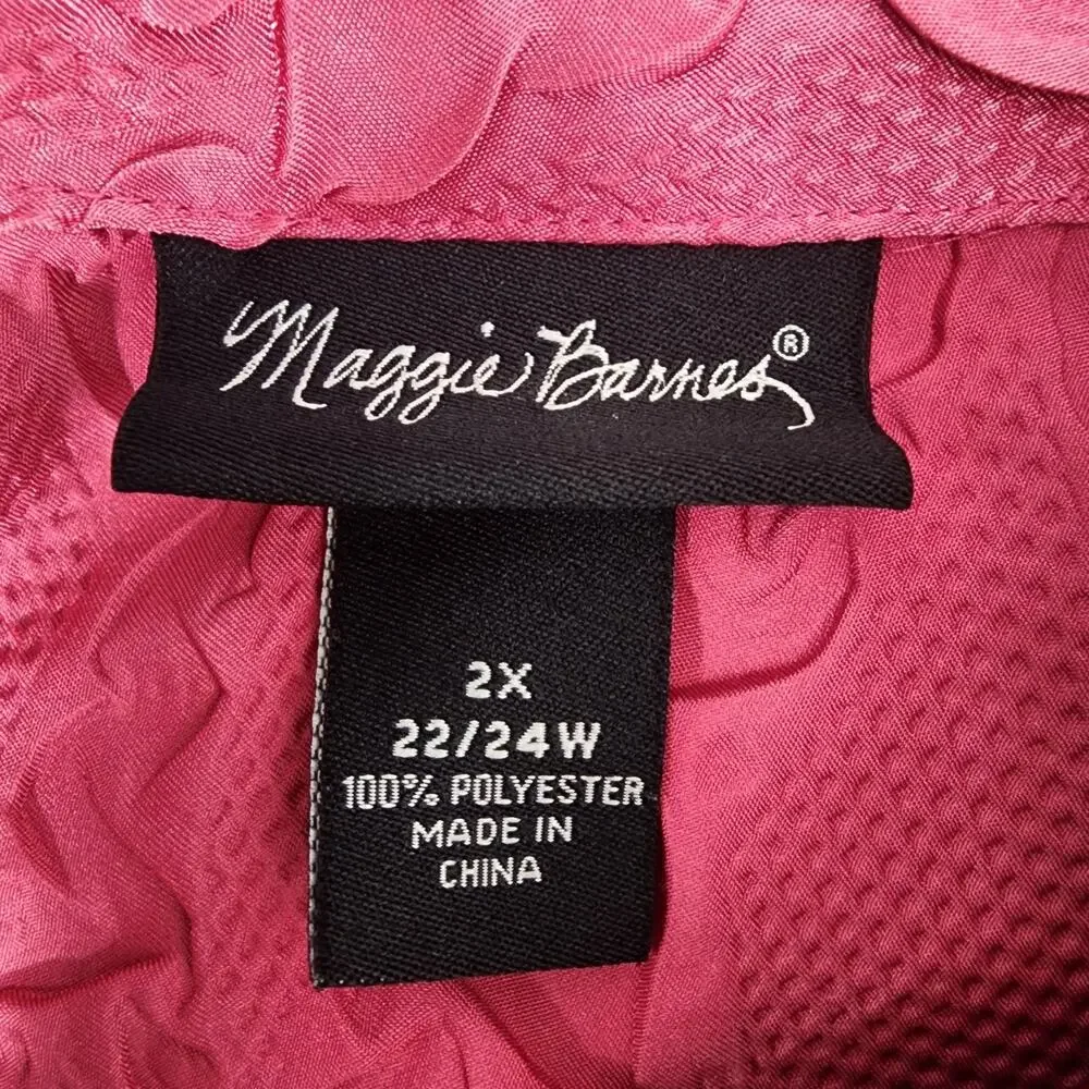Maggie Barnes Womens Shirt Plus 2X Textured Satin Crinkle Button Front Feminine